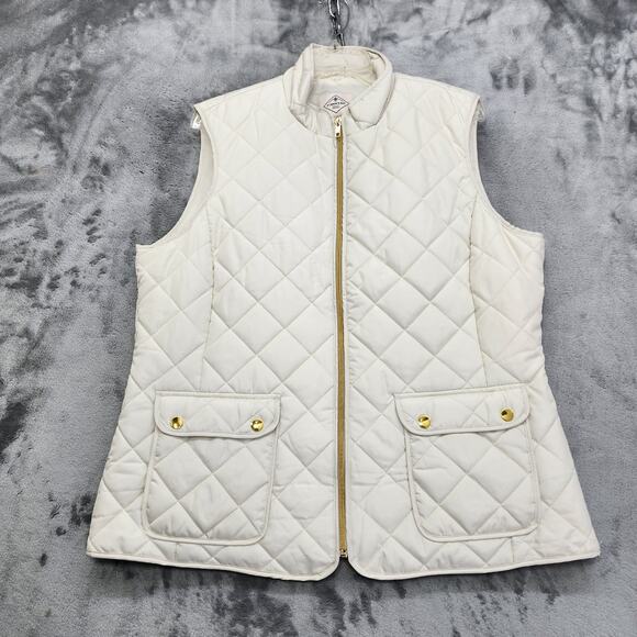 St. John's Bay Jackets & Blazers - St Johns Bay Vest Womens XLT Cream Gold Quilted Puffer Full Zip Pockets Winter